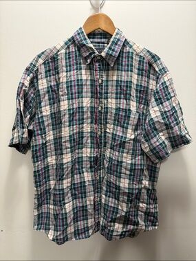 Vintage 80s -90s Madison Short-Sleeve Plaid Button-Down Shirt  Size L 28x26
